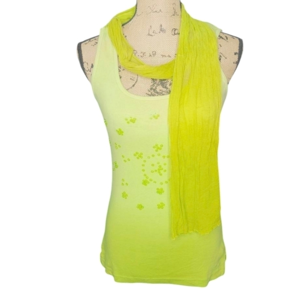 Vintage Y2K 2000s Neon Green Beaded Fairycore Scarf Tank Top
